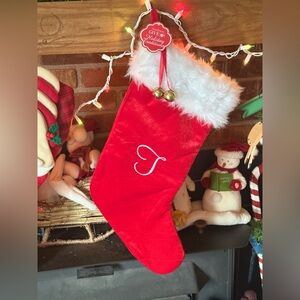 Red Christmas Stocking with White Fur Trim & Bells NWT